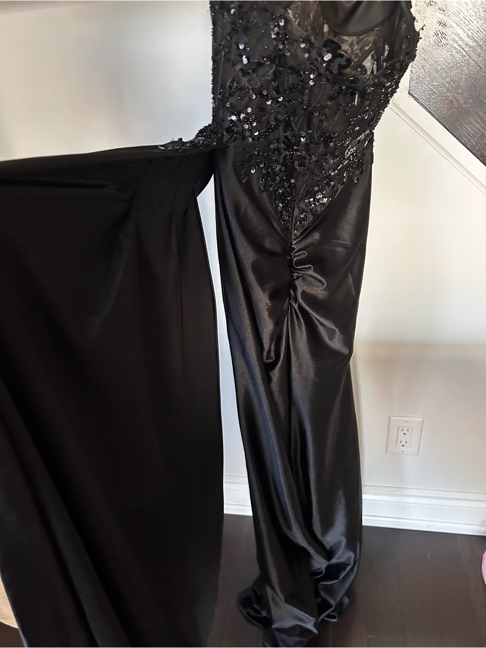Strapless Black Embellished Prom Gown with High Slit - Picture 9 of 16